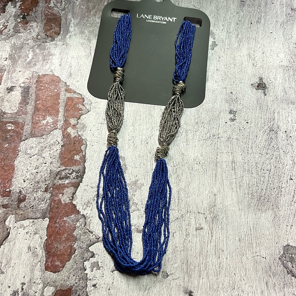 NWT Lane Bryant Blue & Silver Multilayer Seed Bead Necklace